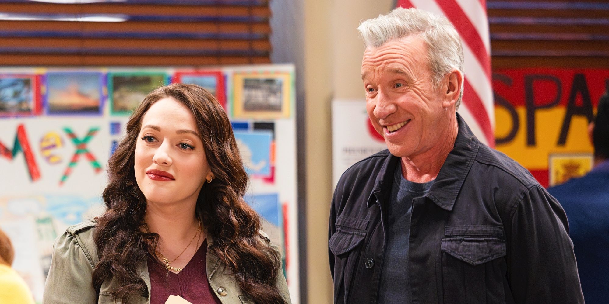 Kat Dennings as Riley and Tim Allen as Matt in Shifting Gears.