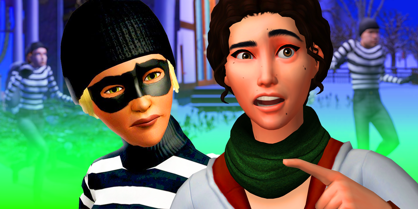 Sims from sims 4 looking confused with some burglars