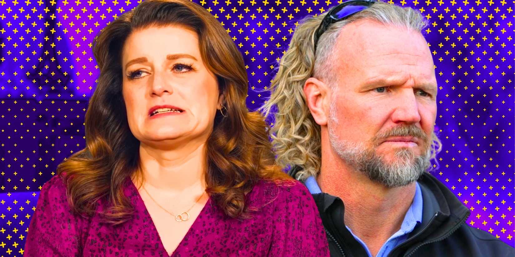 Sister Wives' Robyn Brown opens her mouth in pain and Kody Brown is serious.