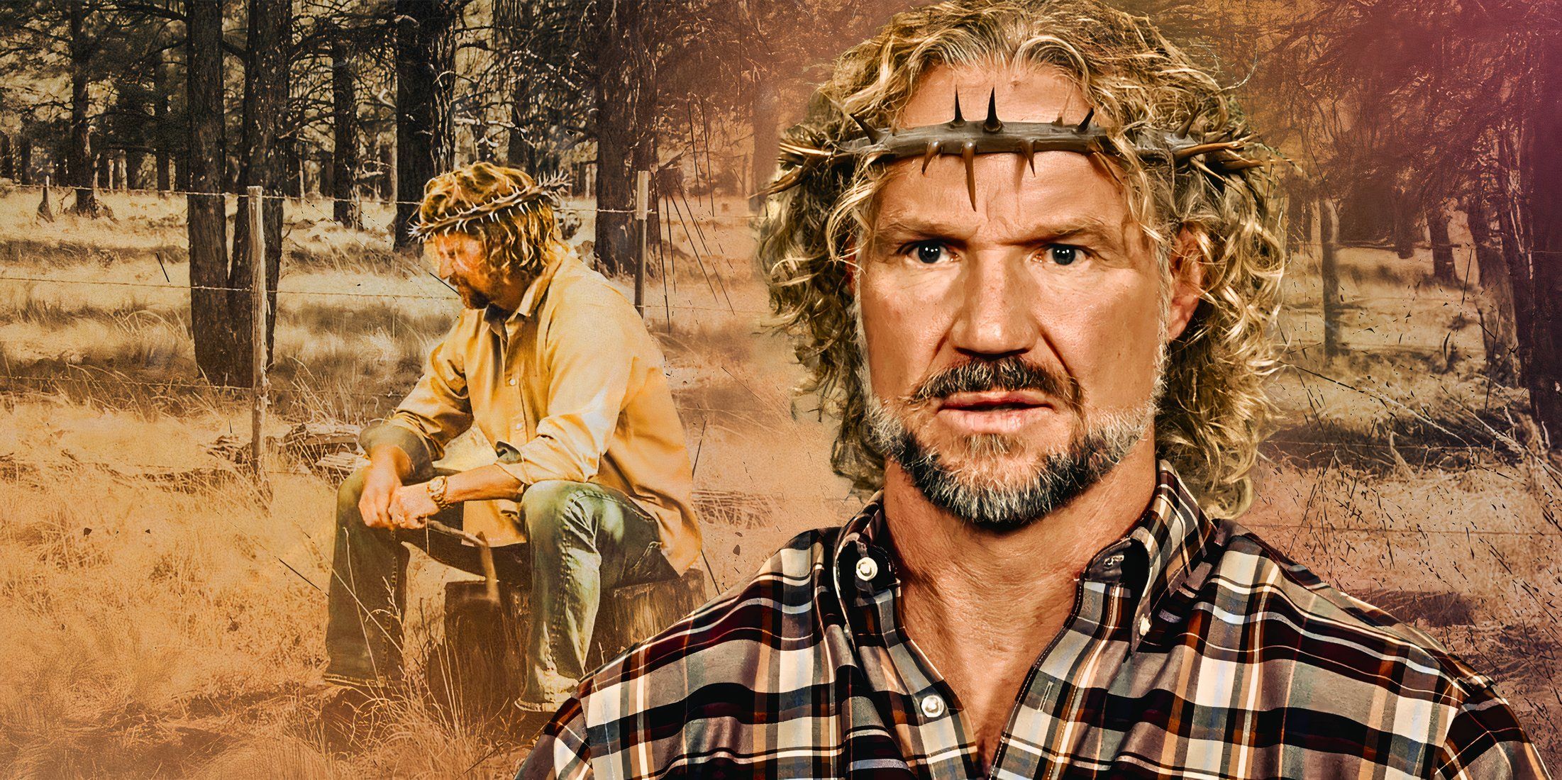 sister wives star kody brown in a crown of thorns montage with a coyote pass background