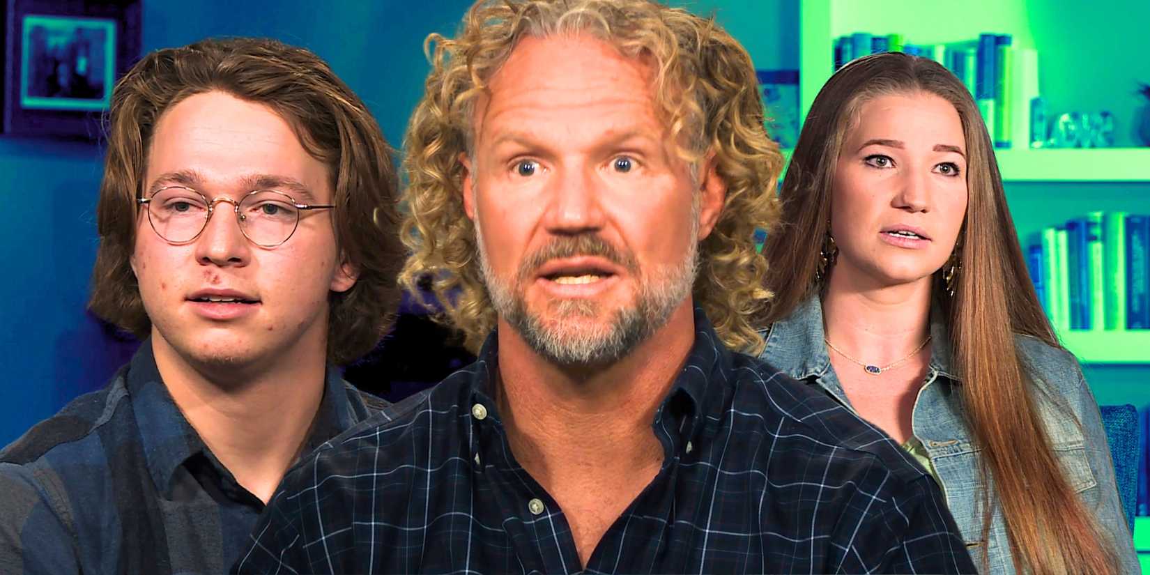 Sister Wives' Kody Brown with two of his kids, all looking serious.