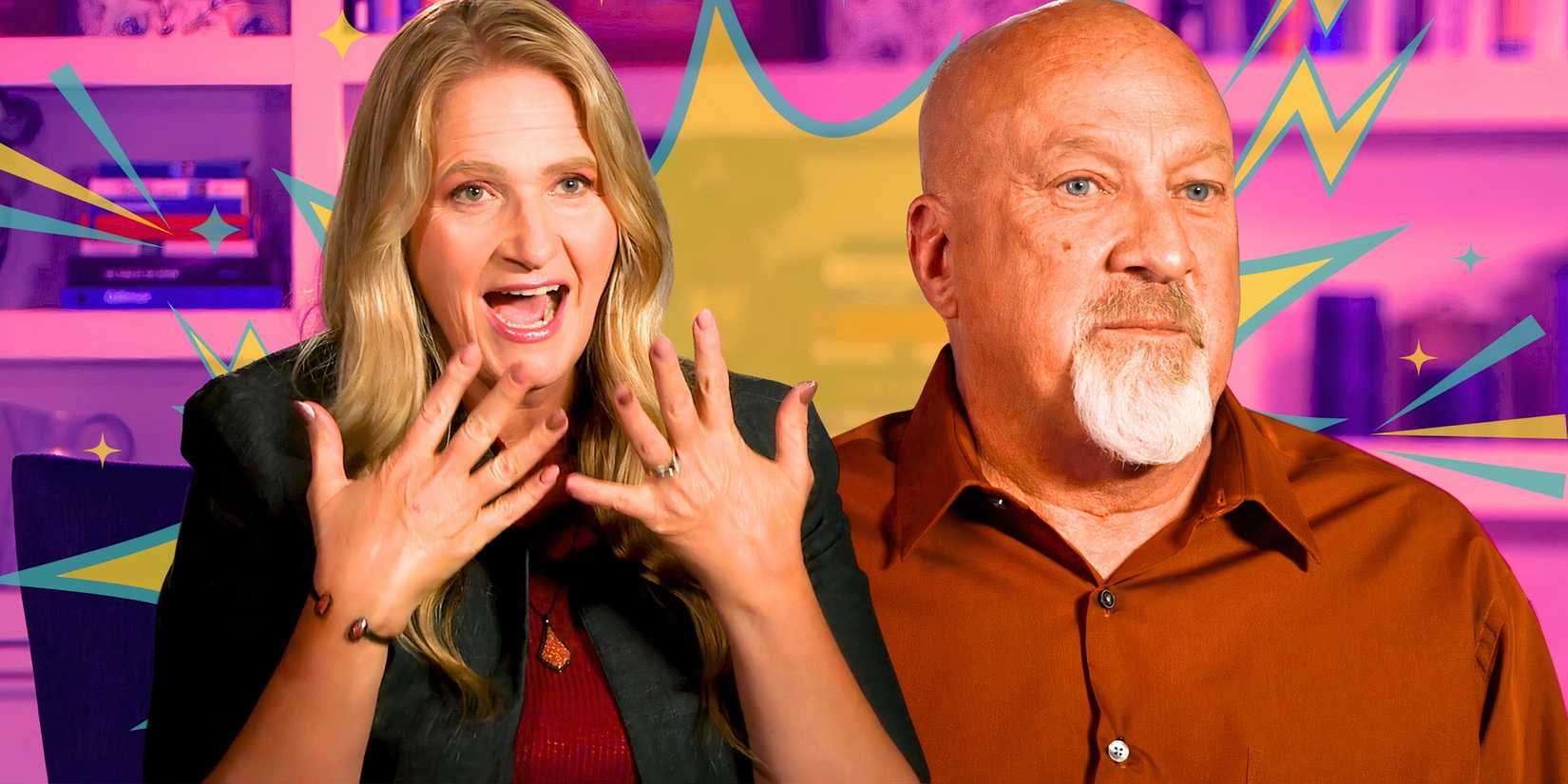 Sister Wives' Christine Brown and David Woolley looking shocked and worried
