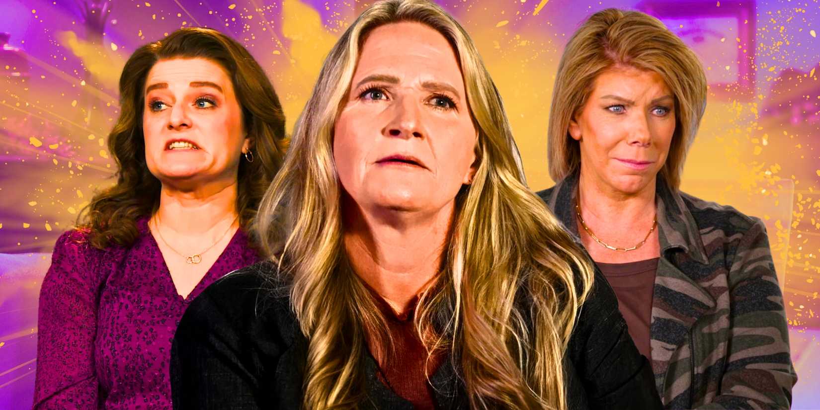 Sister Wives' Robyn Brown and Christine Brown look scared and Meri Brown looks off to the side.