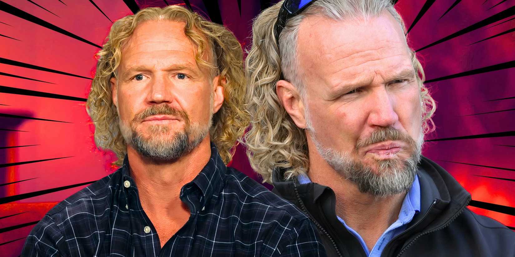 montage of sister wives' kody looking intense with red background