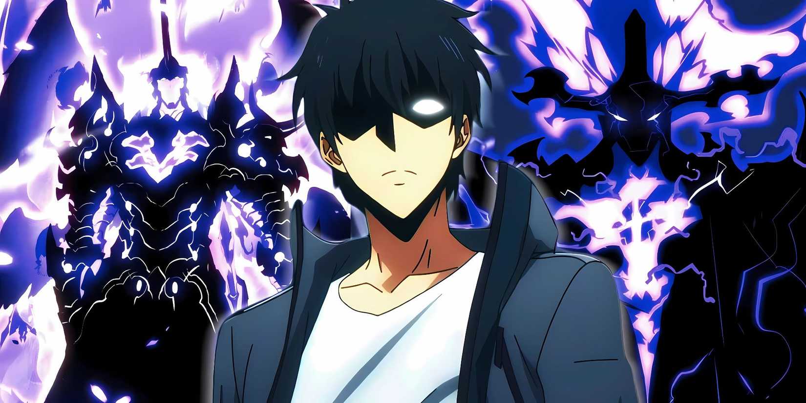 Solo Leveling Sung Jinwoo with his shadow soldiers behind him