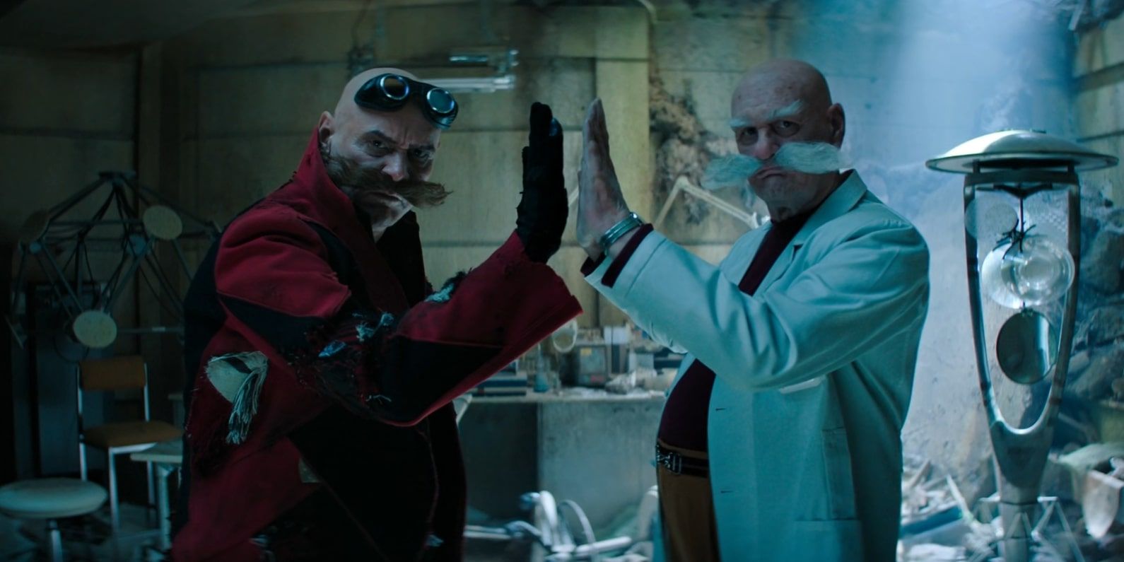 Gerald Robotnik and Eggman looking at the camera in Sonic The Hedgehog 3