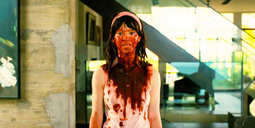 Sophie Thatcher covered in blood as Iris in Companion