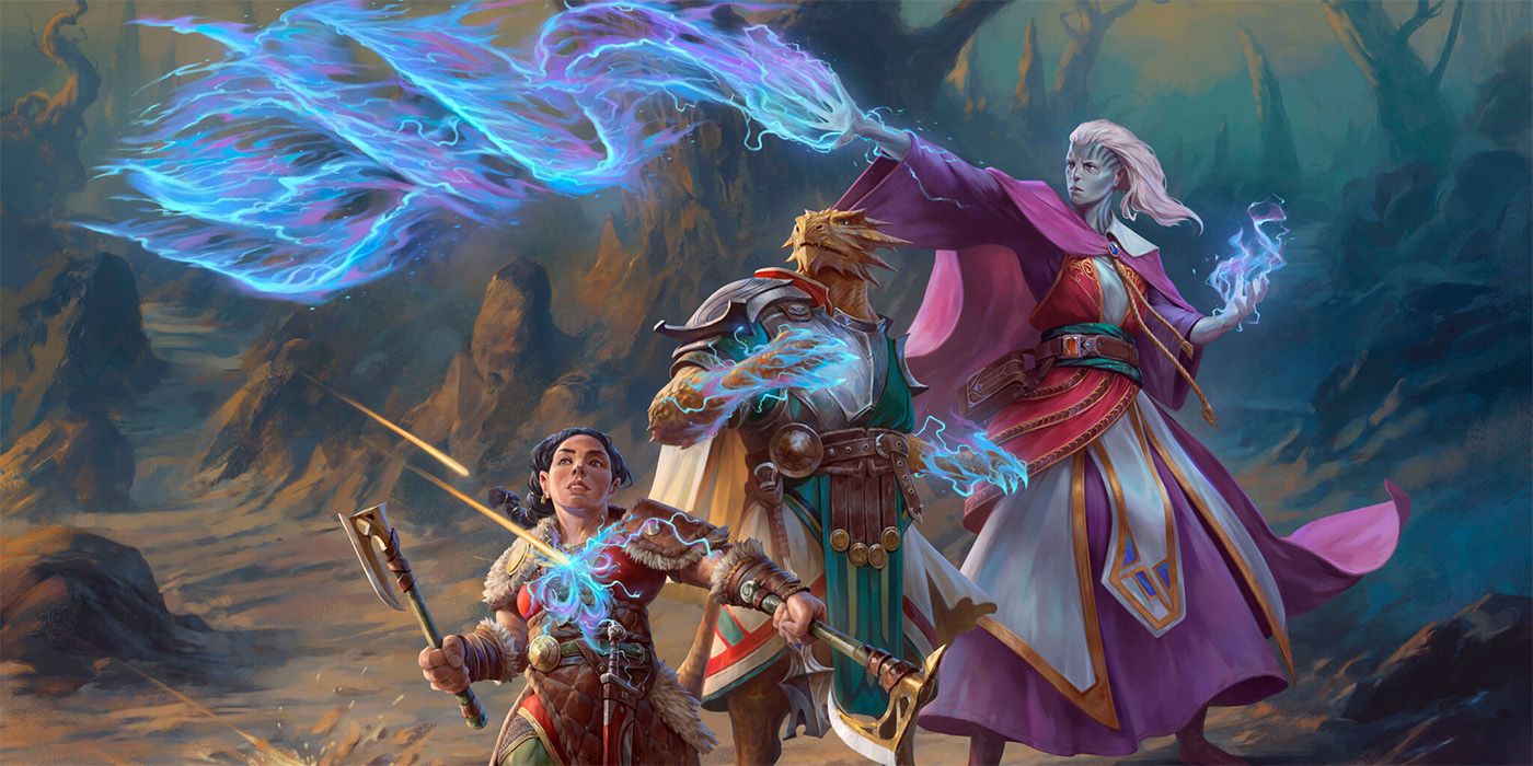 Several spell launchers working together on D&D Art.