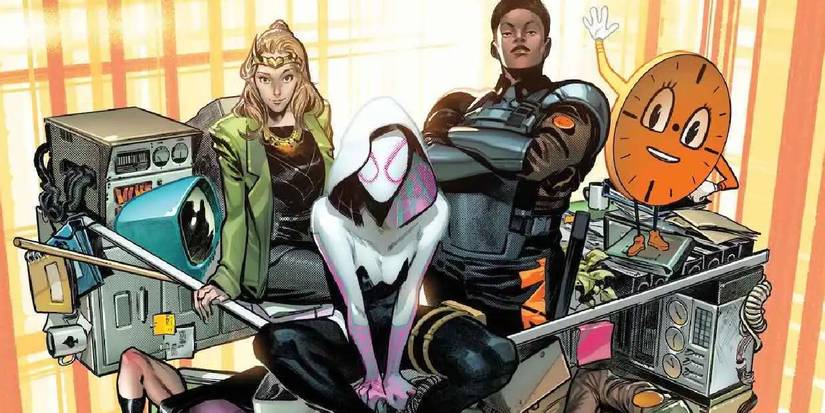 Spider-Gwen and other characters on the cropped cover of Marvel's TVA.