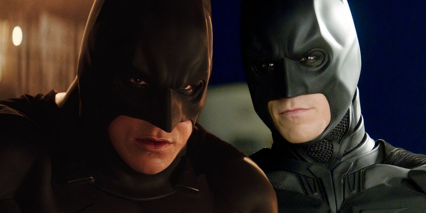 Split image of Batman in Batman Begins and The Dark Knight