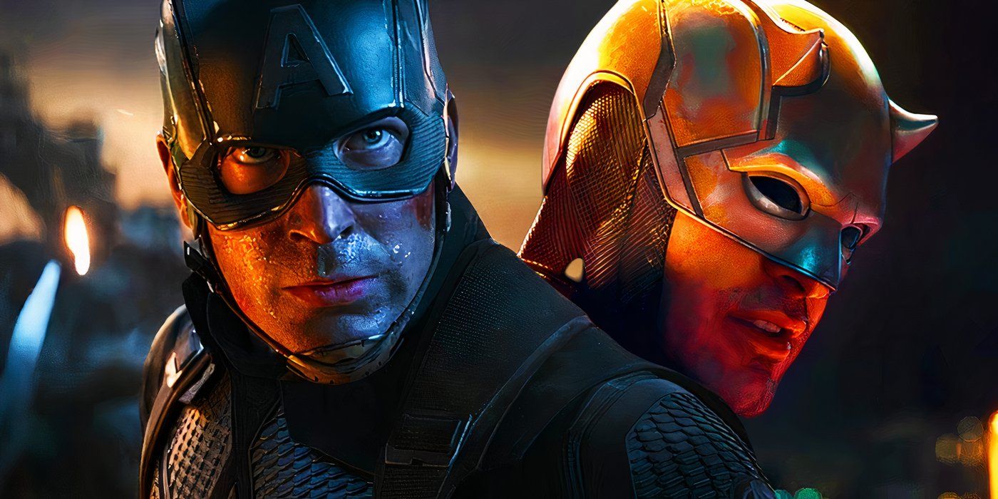 Split image of captain america  and daredevil looking serious in the mcu