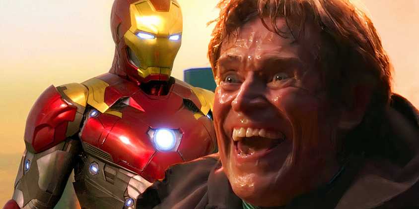 Split image of Iron man in homecoming and norman osborn looking manic in spider-man no way home