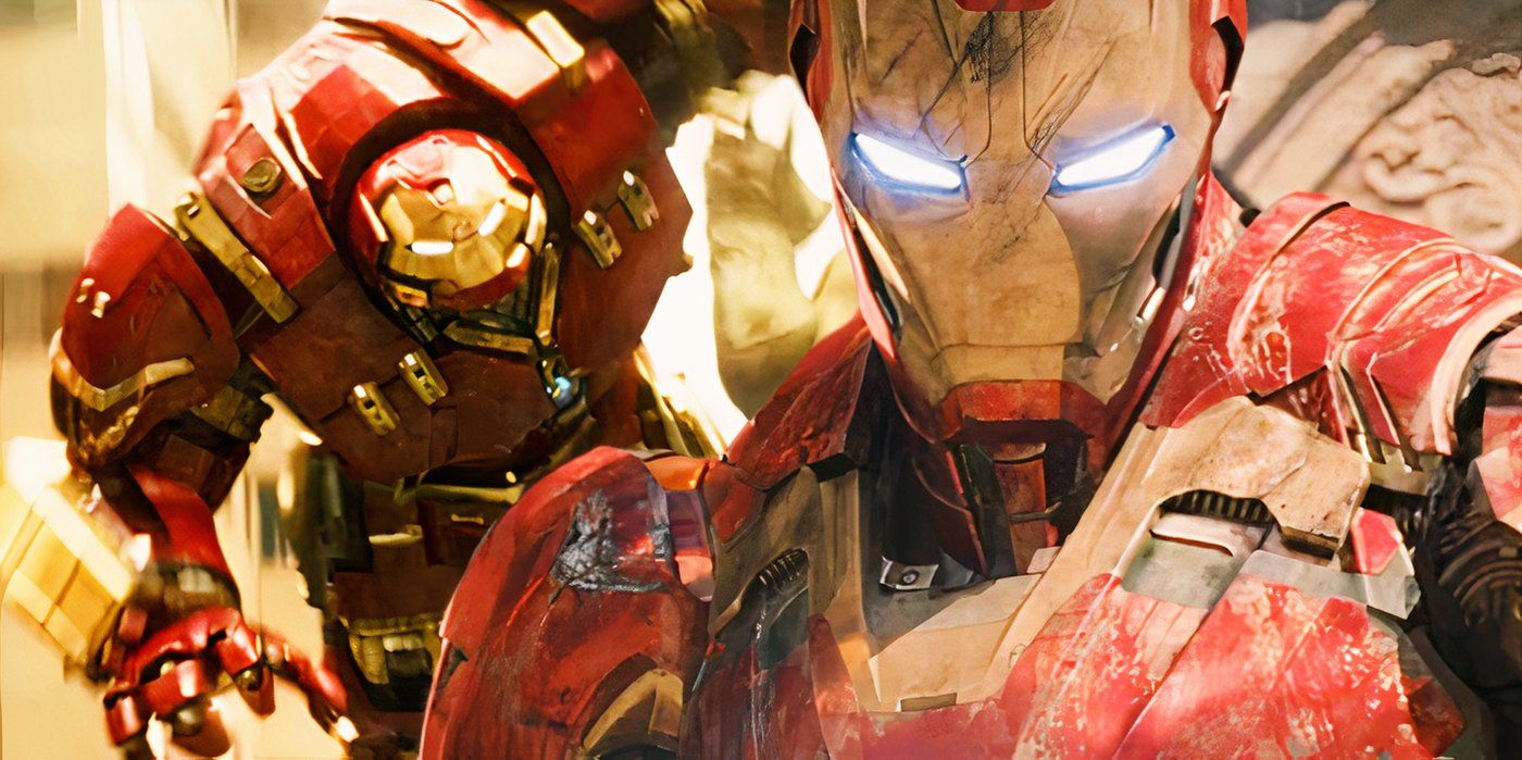 Split image of Iron Man MCU suits