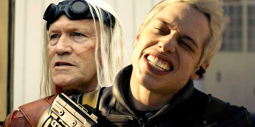 Split image of Savant looking serious and Blackguard cracking his neck in the suicide squad