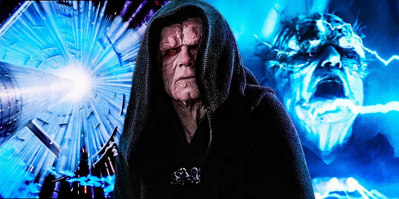 Star Wars' Emperor Palpatine with the Death Star and his own vaporized clone behind him.