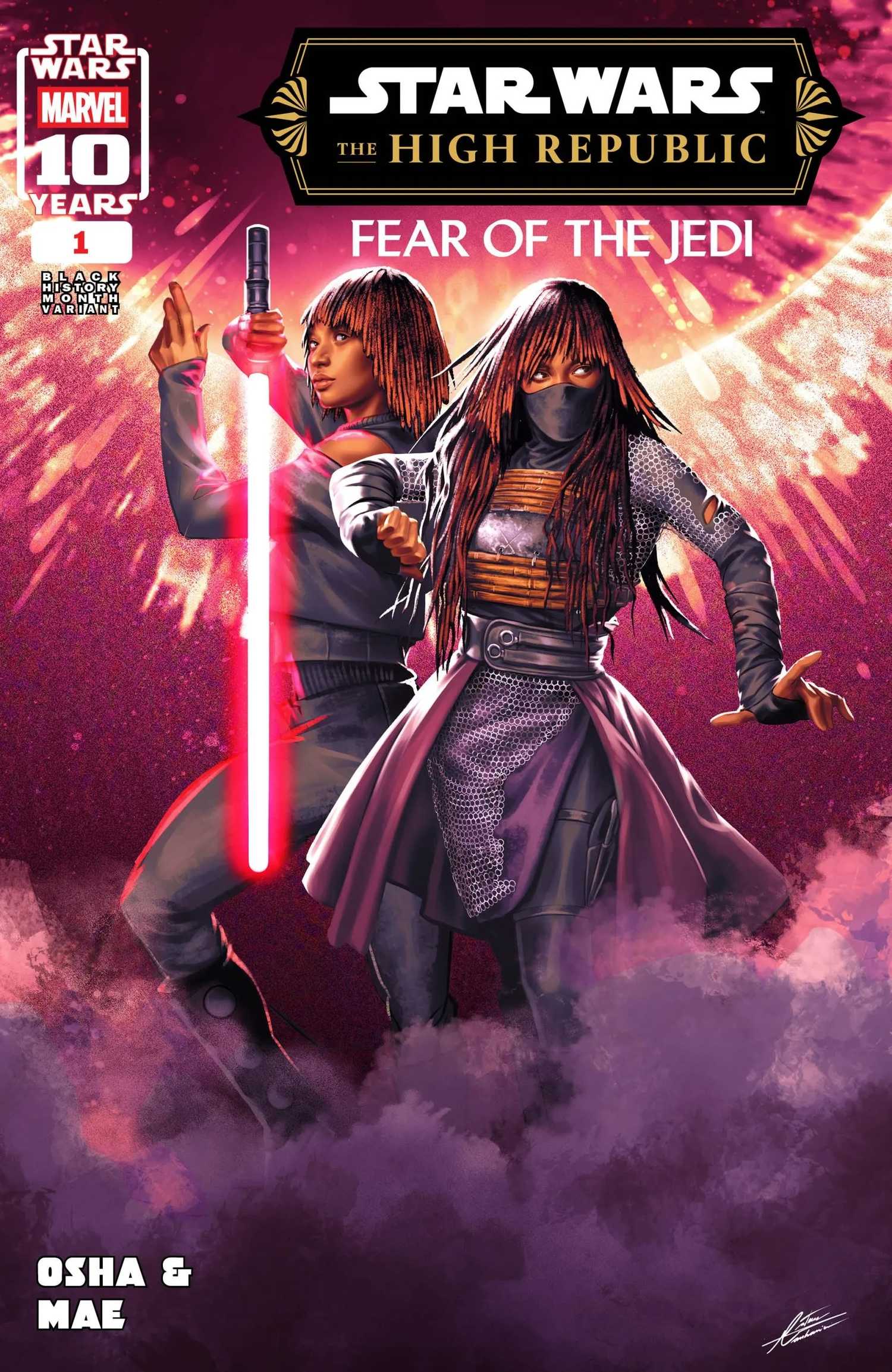 Comic book cover: Osha and Mae from the Acolyte pose together, ready for battle.