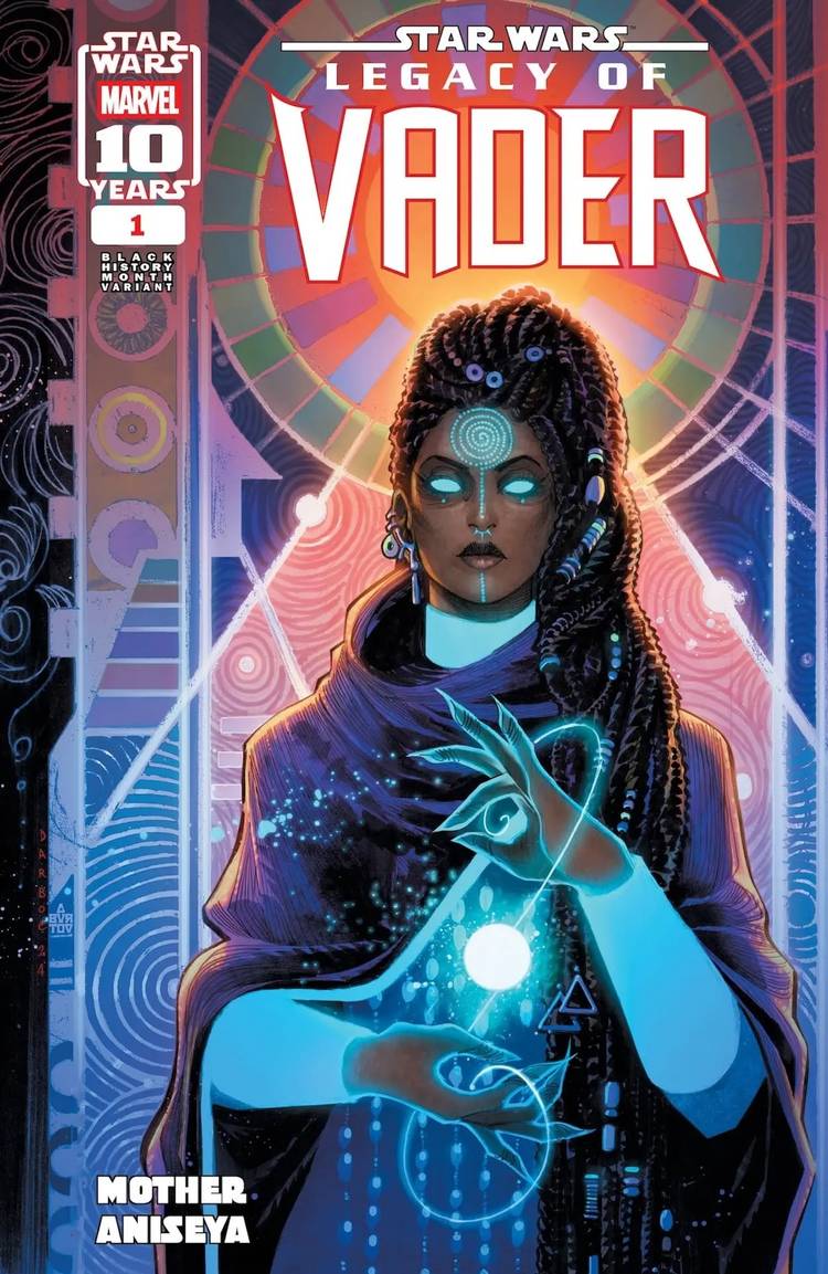 Comic book cover: Mother Aniseya uses her powers with glowing eyes.