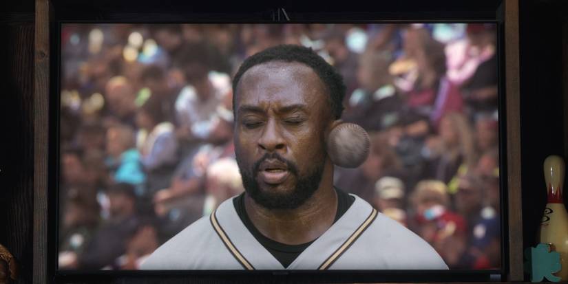 Stu Jackward takes a foul ball to the temple in Peacock's Laid