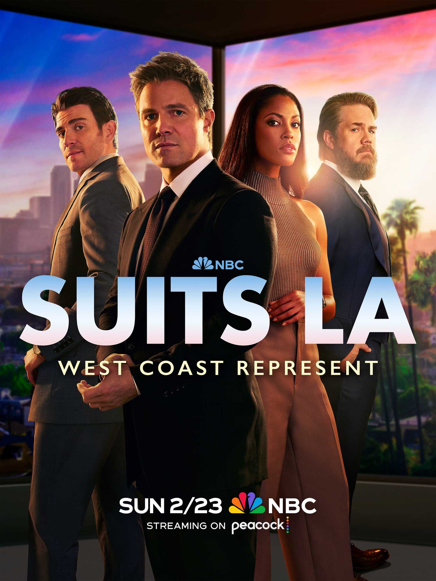 The cast of Suits LA standing together on key art for the show