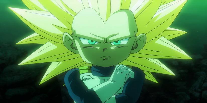 Super Saiyan 3 Vegeta frowning while he waits for his opponent to attack.