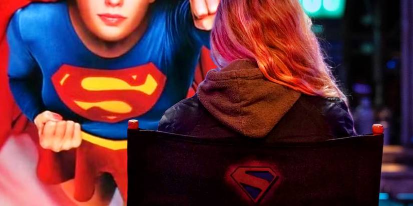 Supergirl flying and Milly Alcock's Supergirl sitting from behind