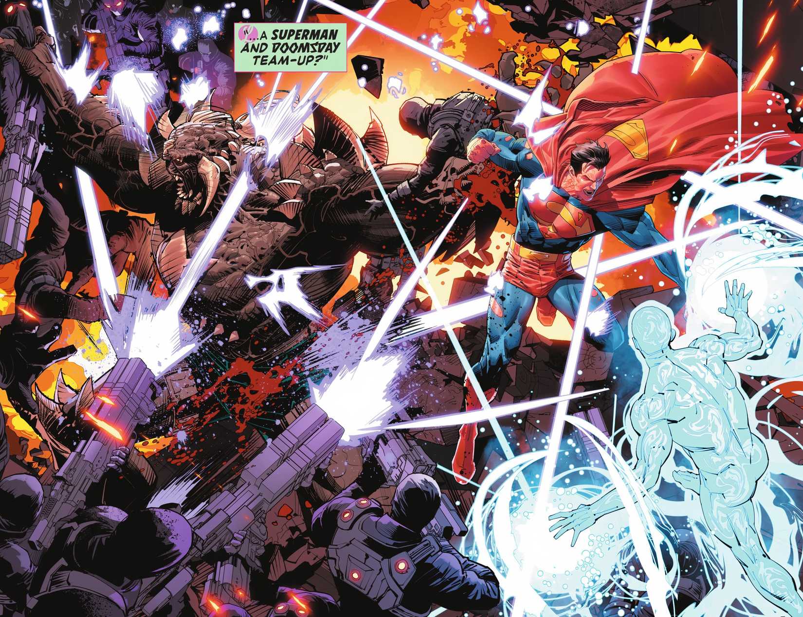 Superman and Doomsday Fighting the Aftermath DC