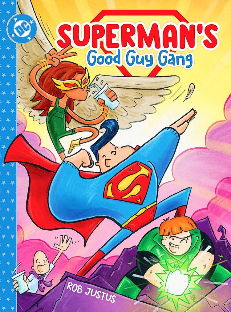 Superman's Good Guy Gang cover, featuring versions of Superman & other heroes drawn for children