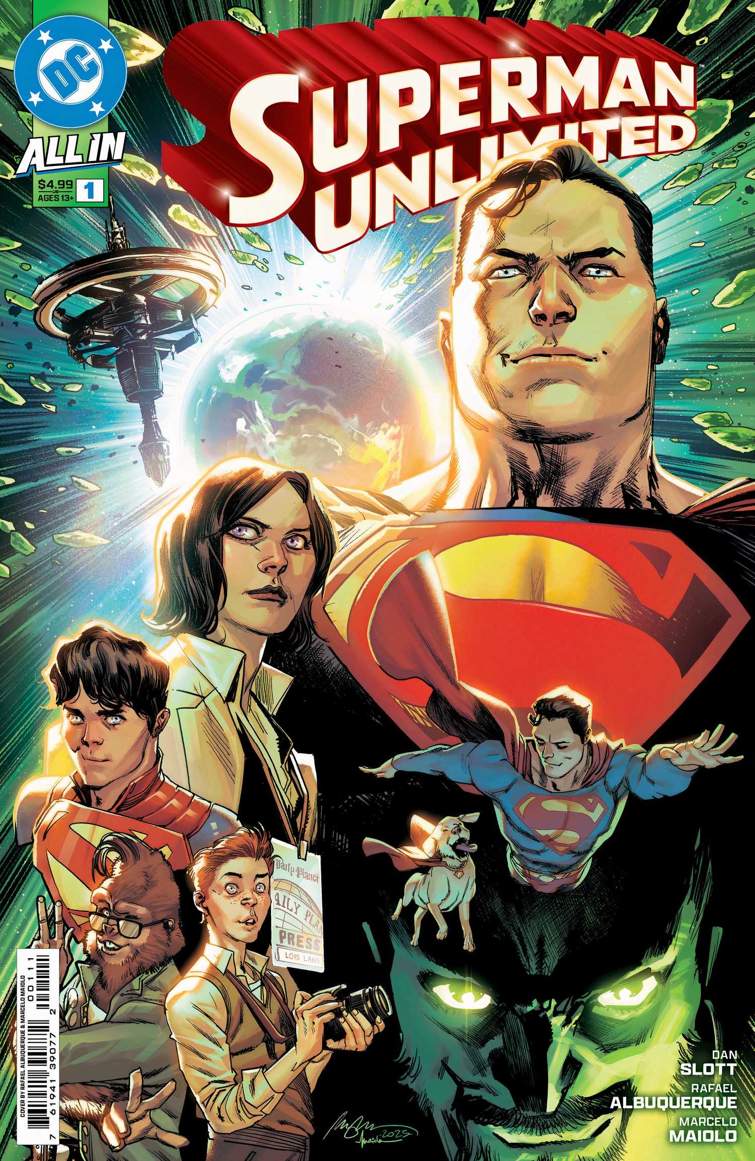 Superman Unlimited Cover Exploding Kryponite and Superman Cast DC