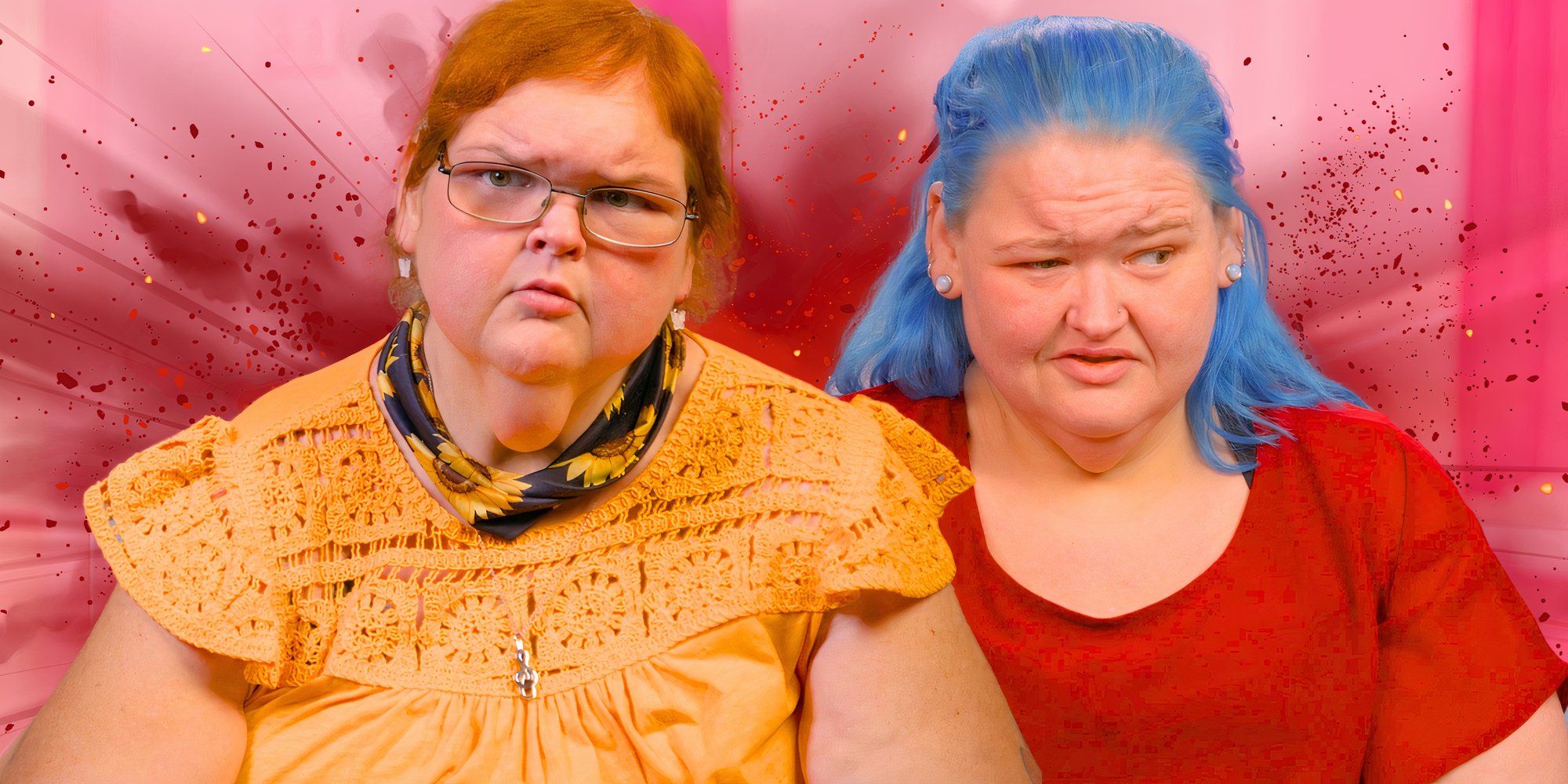 Tammy Slaton in yellow top Amy Slaton in red top 1000-Lb Sisters looking annoyed