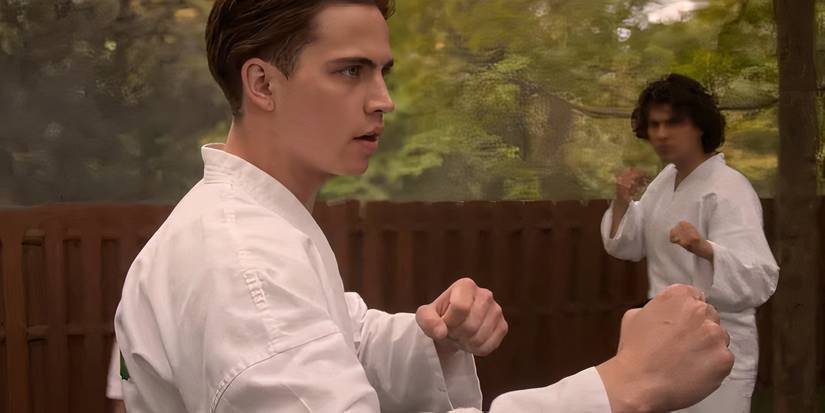 Tanner Buchanan holding up his fists in Cobra Kai season 6 part 3
