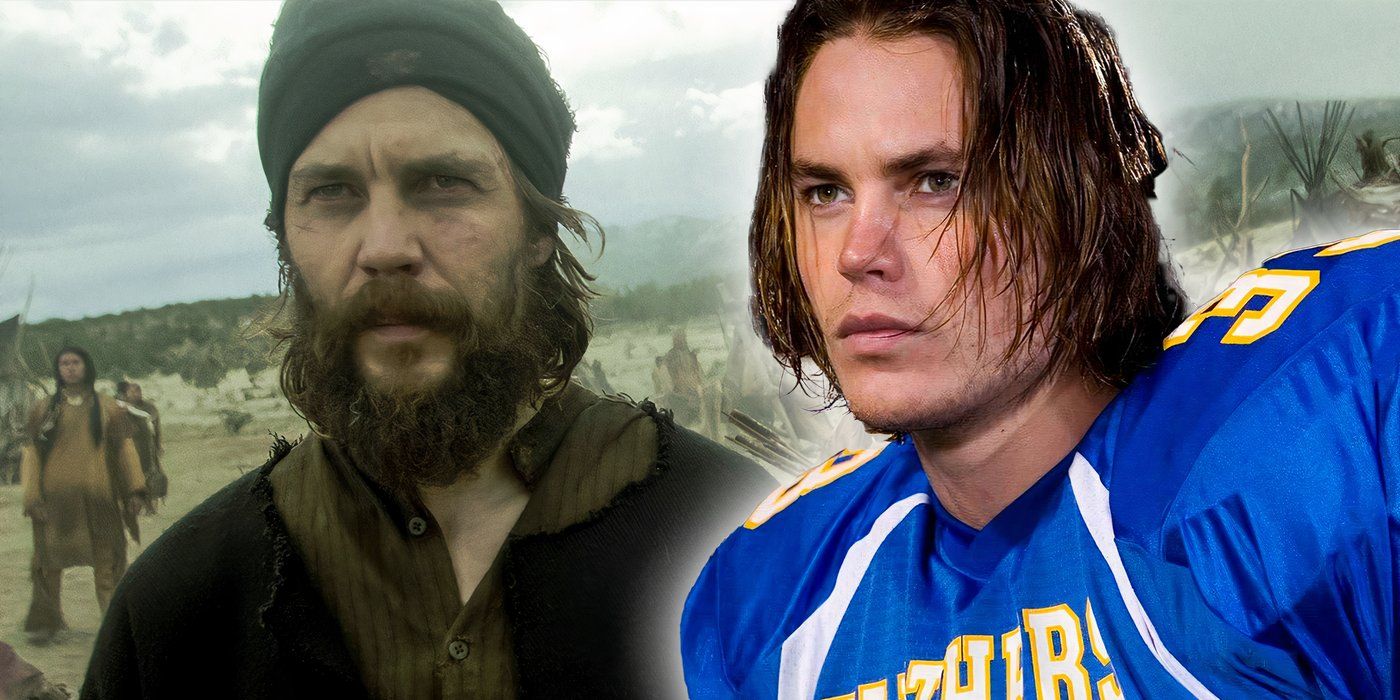 An edited image of Taylor Kitsch in American Primeval and Friday Night Lights.