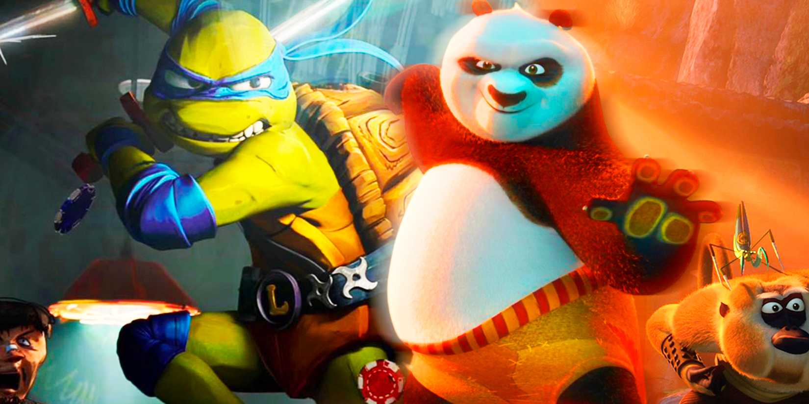 Teenage Mutant Ninja Turtles Mutant Mayhem and Kung Fu Panda imagery