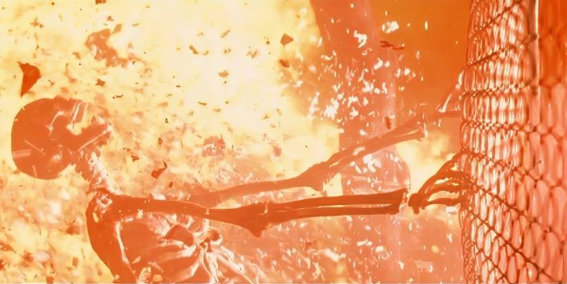 A skeleton being vaporized in a nuclear blast in Terminator.
