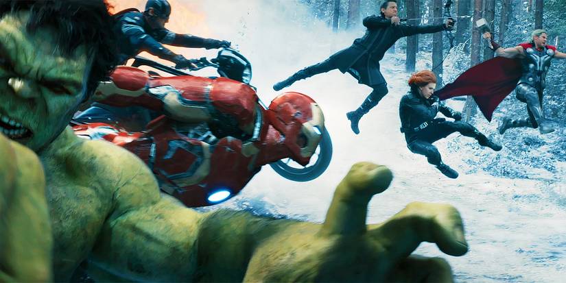 The Avengers fighting HYDRA together in Avengers Age of Ultron