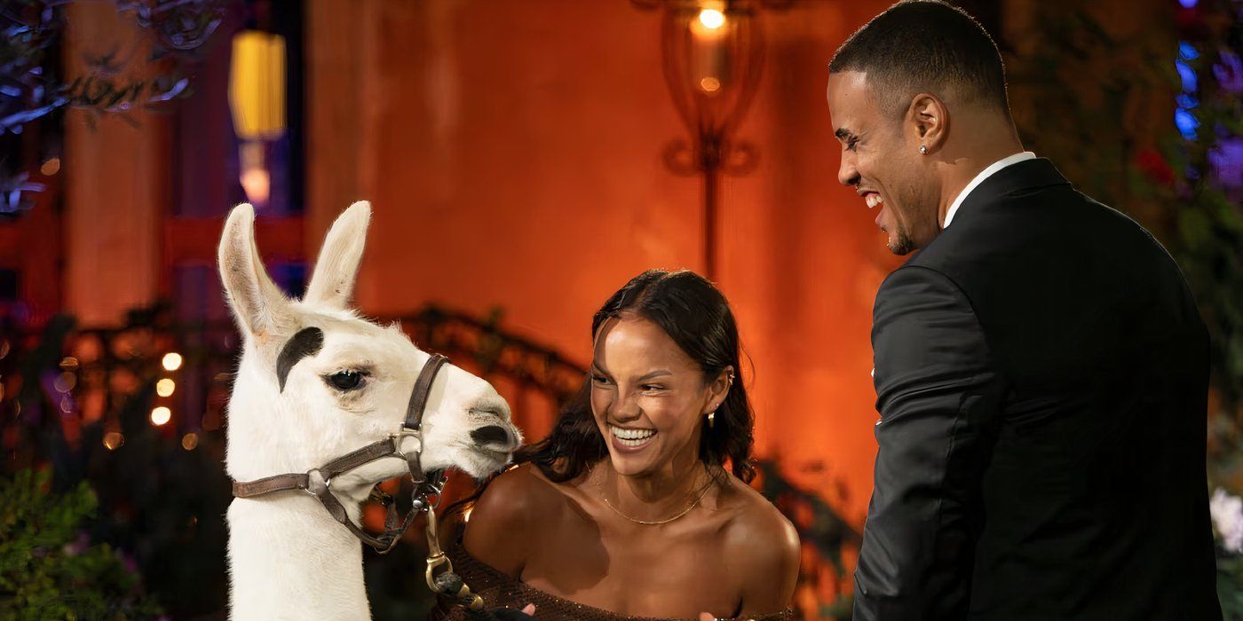 The Bachelor Season 29 Grant Ellis and Godin Alexo with Linda, Llama, on the debut night