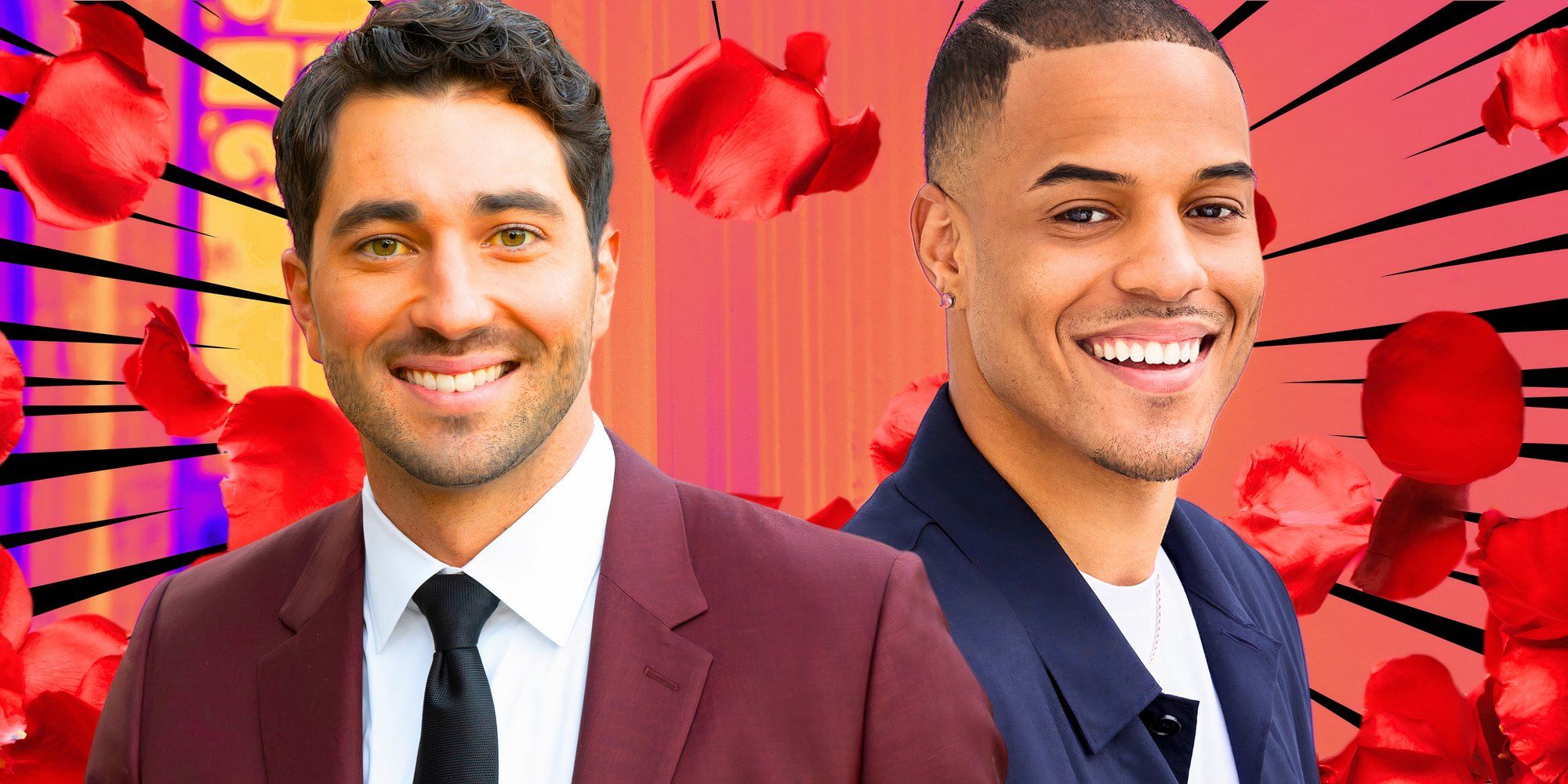 Joey Graziadei from the bachelor and Grant ellis  with rose petal background