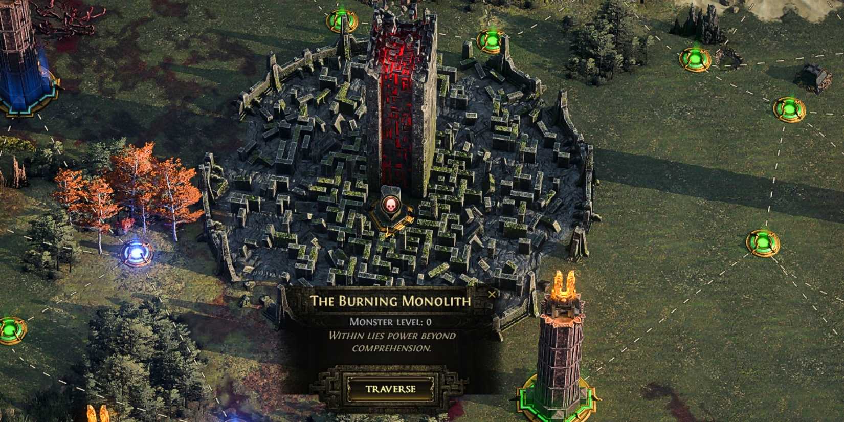 The Burning Monolith on Path of Exile 2's map.