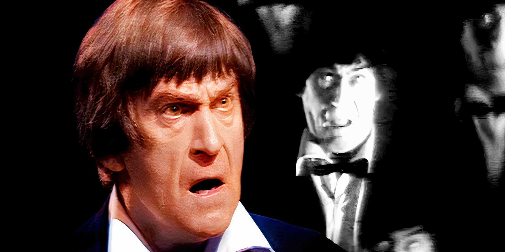 The colorized version of the Second Doctor and the black and white version of the regeneration scene in Doctor Who's The War Games