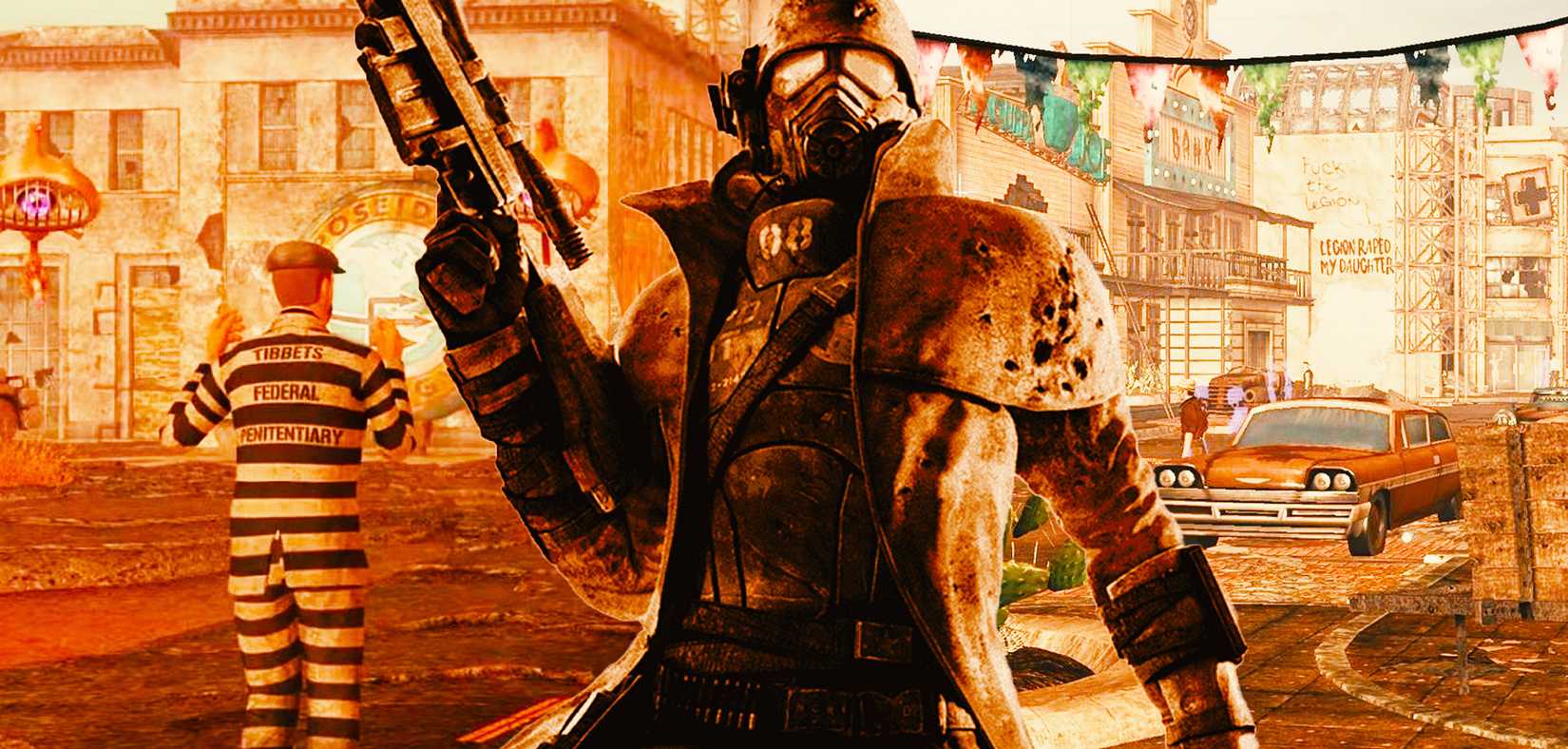 The Courier from Fallout New Vegas with imagery from Fallout Nuevo Mexico