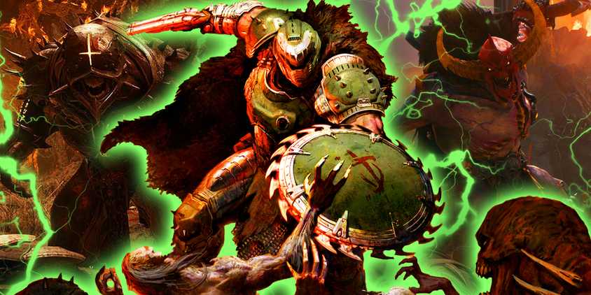 The Doom Slayer with two demons on either side