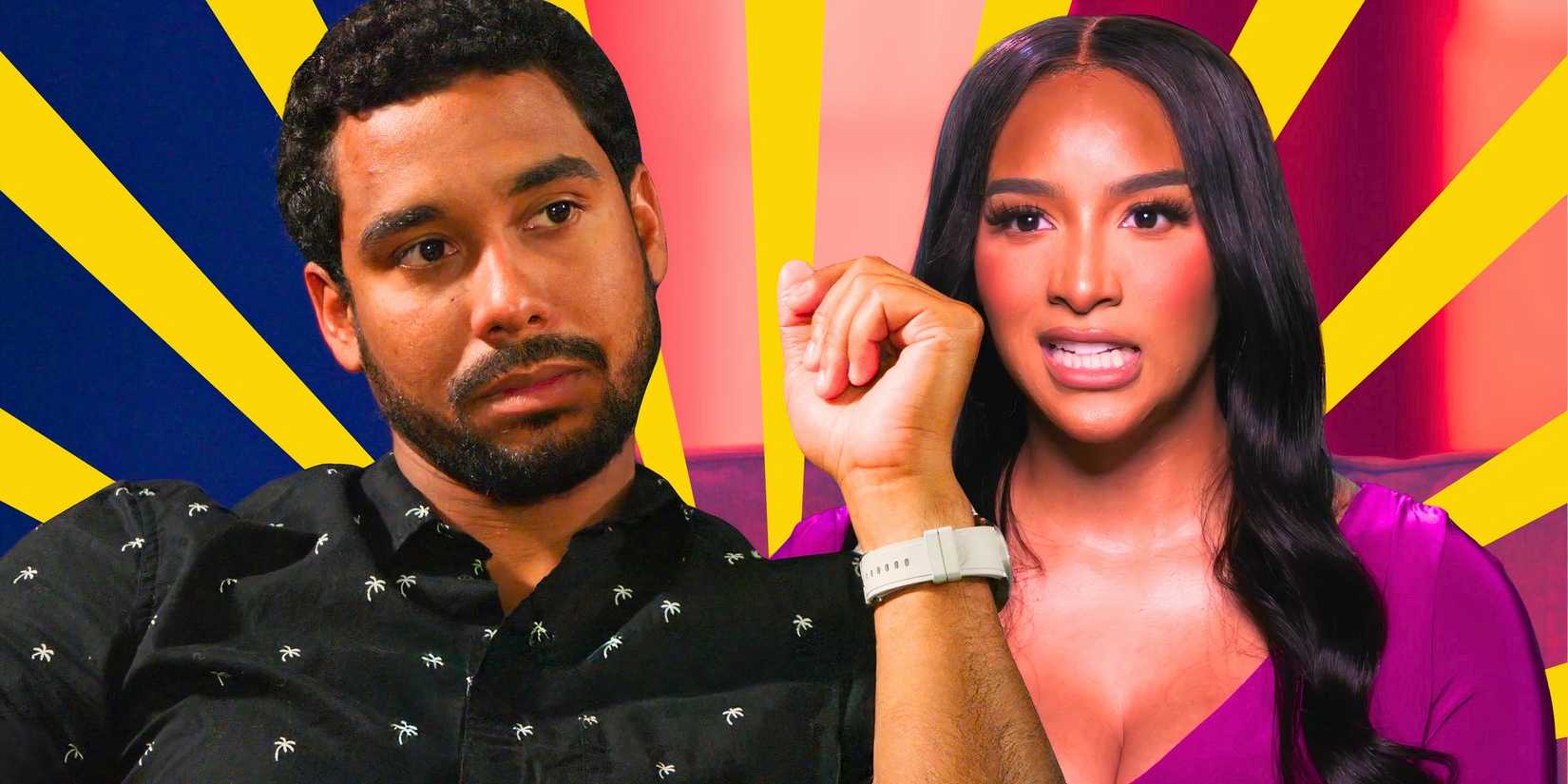 the family chantel stars pedro jimeno and chantel everett looking intense with striped background