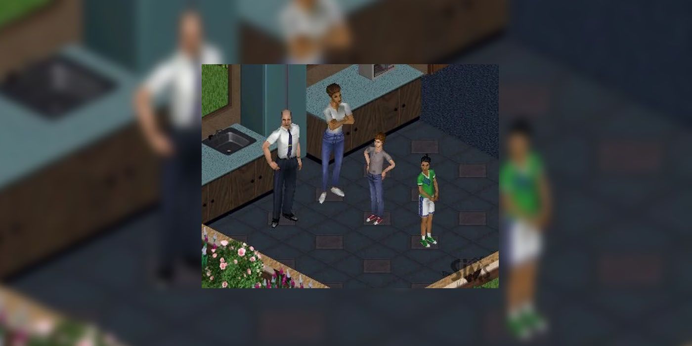 The full Pleasant family in the Sims 1