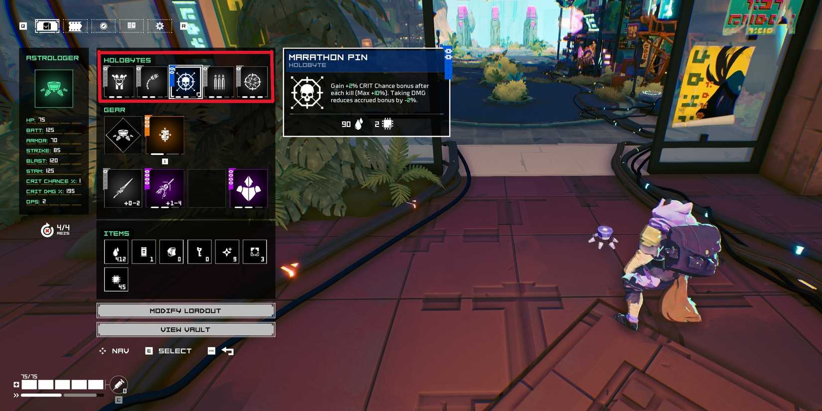 The gear menu in hyper light breaker with the holobytes outlined