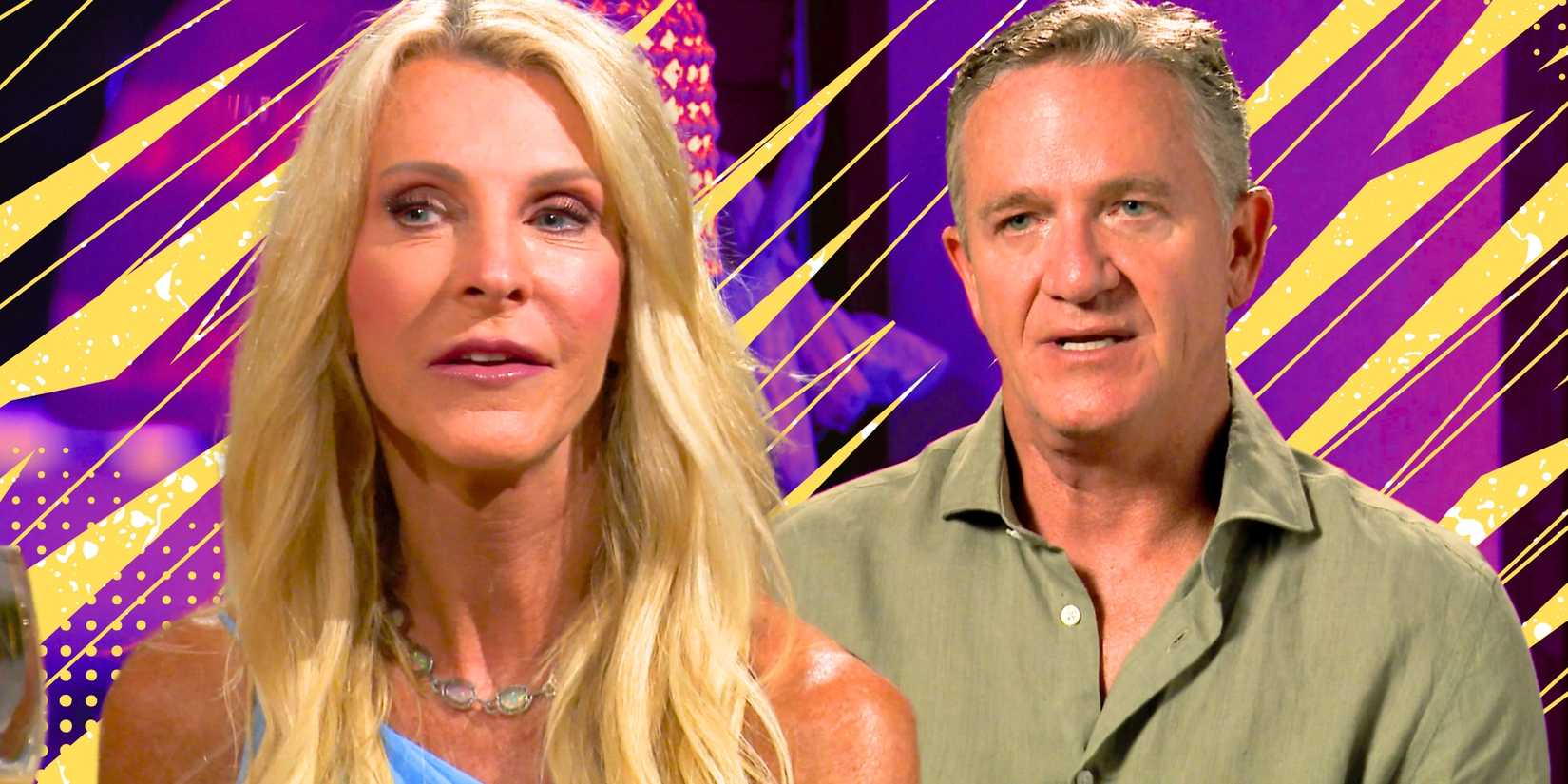 The Golden Bachelorette Joan Vassos & Chock Chapple in side by side images looking pensive