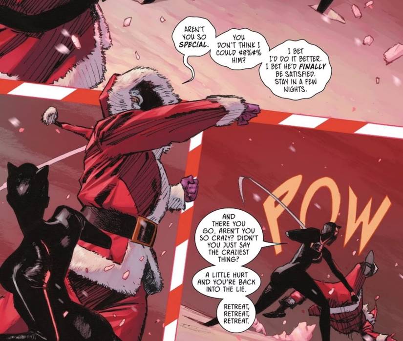 Comic book panels: The Joker Talks About Pleasing Batman With Catwoman