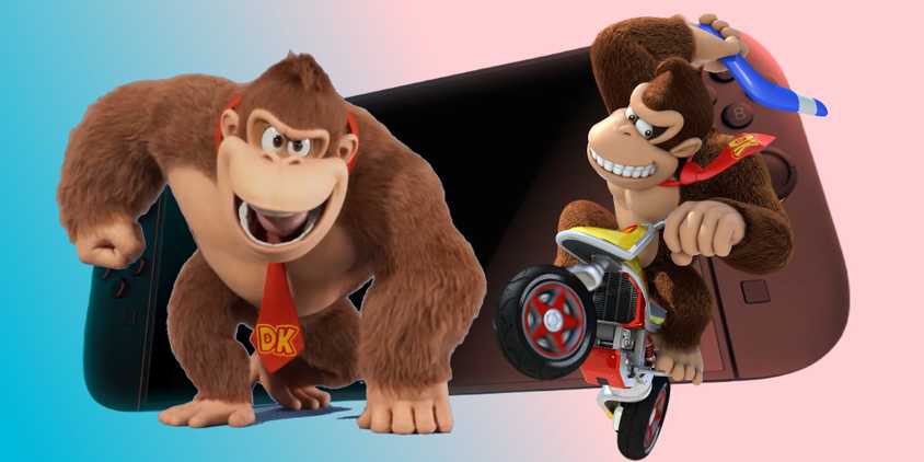 The Mario Kart and movie renders of Donkey Kong in front of the Switch 2 in its first-look trailer.