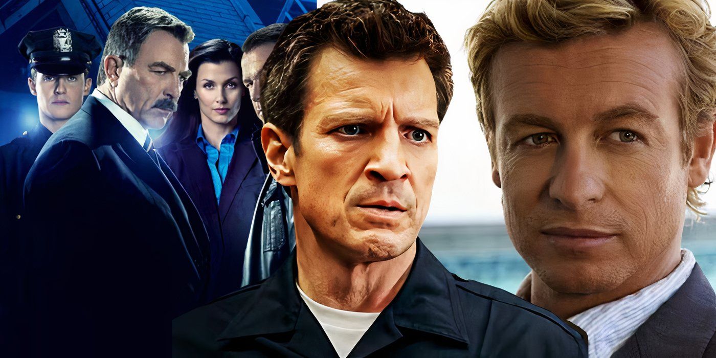 Collage of characters in The Rookie, Blue Bloods, and The Mentalist