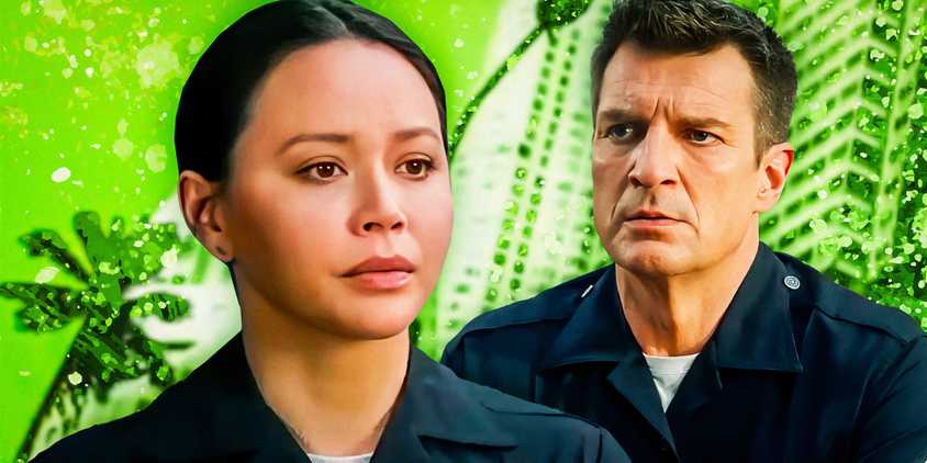 Melissa O'Neil as Lucy Chen and Nathan Fillion as John Nolan in The Rookie.