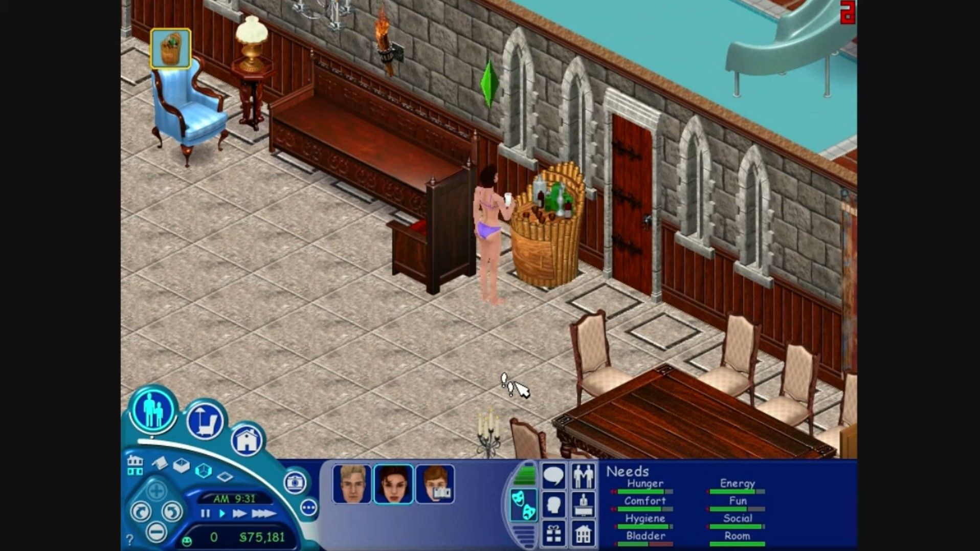 The Sims 1: Livin' Large making a drink with the mini bar