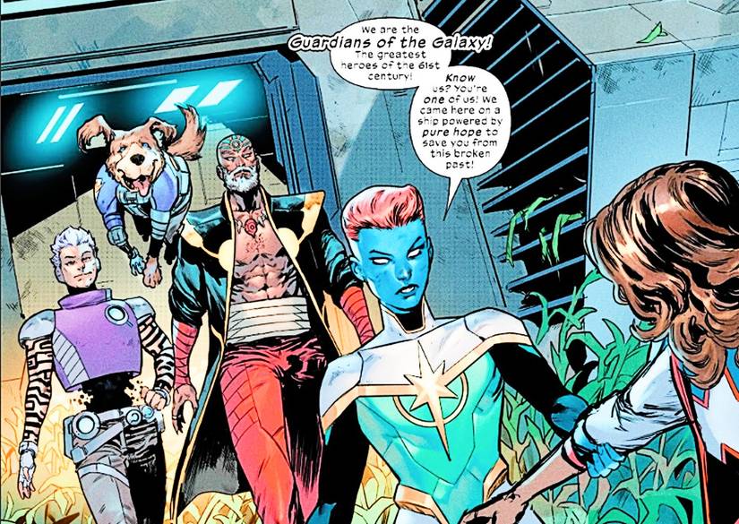 The Ultimates #8, the far future version of the Guardians of the Galaxy arrive on Earth
